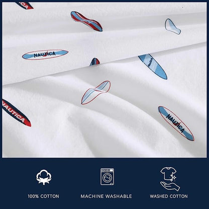 Nautica - Twin Sheet Set, Crisp & Tailored Cooling Sheets with a Smooth Cotton Percale Lightweight Feel - Bed Sheets with Matching Pillowcase & Fitted Sheet (High Surf Navy)