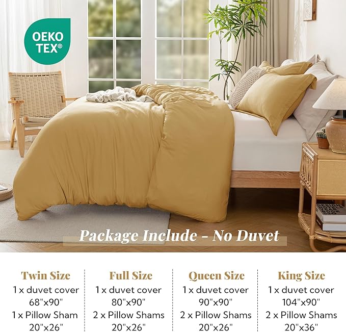 MILDLY Super Soft Duvet Cover 2pcs - 100% Washed Microfiber Yellow Comforter Cover Set with Zipper Closure & Corner Ties (No Comforter)