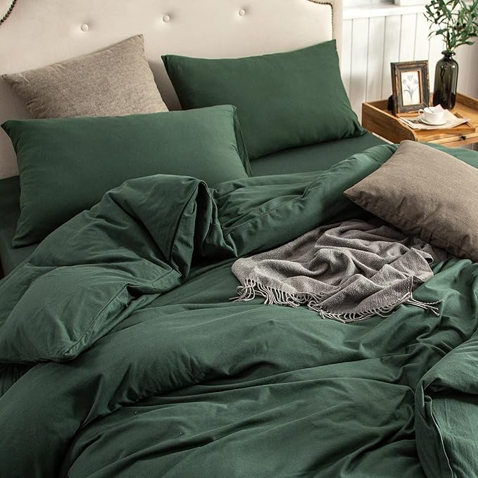 PURE ERA Jersey Knit Pillowcases 100% T-Shirt Cotton Super Soft Comfy Breathable, Set of 2, King 20" x 36", Solid Forest Green