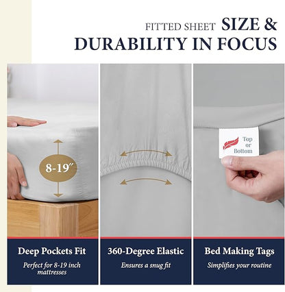 Ashton Sheets 100% Egyptian Cotton King Size Sheets Set - 4 PC Luxury 1200 Thread Count Egyptian Cotton Sheets King Size, Soft, Cooling, Sateen Weave 17" Deep Pocket Bed Set - Light Grey