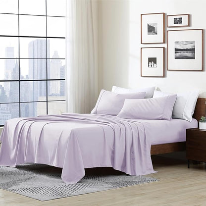 Cathay Home Essentials Ultra Soft Hypoallergenic Wrinkle Resistant Double Brushed Microfiber Bedding Sheet Set, Lavender, Full