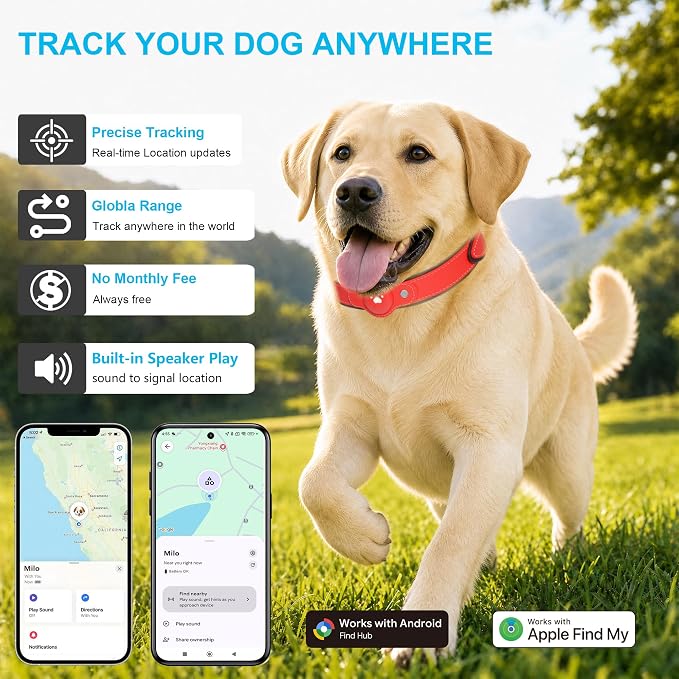 2-in-1 GPS Tracker for Dogs: Smart Pet Collar with Real-Time Tracking,No Monthly Fee/Subscription (iOS Only) Waterproof, Anti-Lost,365-Day Long Battery Life GPS Tracker Dog Collar(Tracker Included)