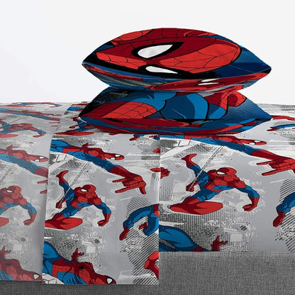 Jay Franco Kids Sheet Set with Fitted, Flat Sheets & Pillow Cover - Ultra-Soft Bedding with Pillowcase for Room Decor, White - Spiderman, 4 Piece Full