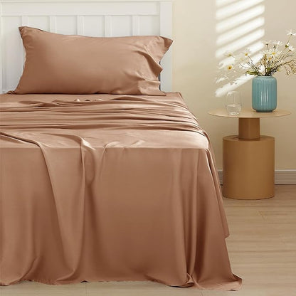 Bedsure Cooling Sheets Twin XL, Rayon Derived from Bamboo, PureWoven, Breathable & Soft Twin XL Sheet Sets, Deep Pocket Up to 16 Inches, Hotel Luxury Silky Dorm Bedding for Hot Sleepers, Khaki