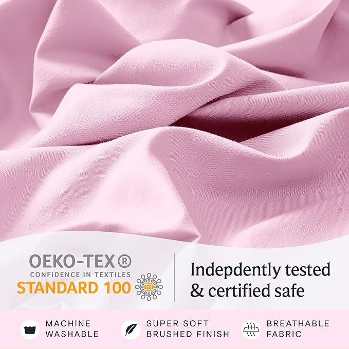 LuxClub 4 PC Sheet Set Bed Sheets Deep Pockets 16" Eco Friendly Wrinkle Free Cooling Machine Washable Hotel Bedding Silky Soft - Powder Pink California King