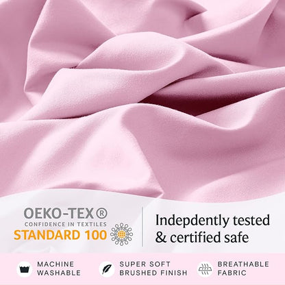 LuxClub 4 PC Sheet Set Bed Sheets Deep Pockets 16" Eco Friendly Wrinkle Free Cooling Machine Washable Hotel Bedding Silky Soft - Powder Pink California King