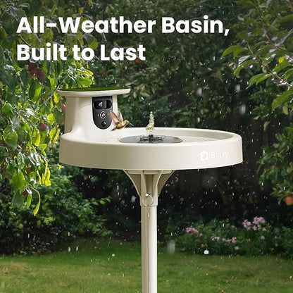 Smart Bird Bath with Camera Solar Powered & Solar Fountain & Stand, Dual-Lens Camera for Bird Watching in Phone, Auto Capture Bird Videos, Ideal Present for Bird Lover (AI by Subscription)