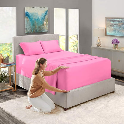 Nestl Queen Size Sheet Set, 4 Piece Extra Deep Pocket (18-24 inches), Microfiber, Hotel Luxury, Soft, Breathable, Wrinkle-Free, Easy to Care, Light Pink
