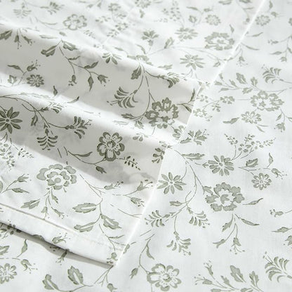 Laura Ashley - King Sheet Set, Crisp & Cool Cotton Percale Bedding with Deep Pockets, Lightweight for Year Round Comfort, Bed Sheets with Matching Pillowcases (Miranda Green)