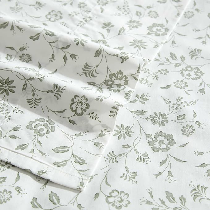 Laura Ashley - Twin Sheet Set, Crisp & Cool Cotton Percale Bedding with Deep Pockets, Lightweight for Year Round Comfort, Bed Sheets with Matching Pillowcases (Miranda Green)