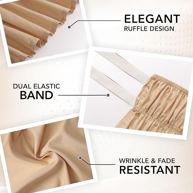 Wrap Around Ruffle Queen Size Bed Skirt – Adjustable Buckle & Elastic Belt for Easy Installation, 16 Inch Drop – Brushed Microfiber - Machine Washable, Fade and Wrinkle Resistant, Beige