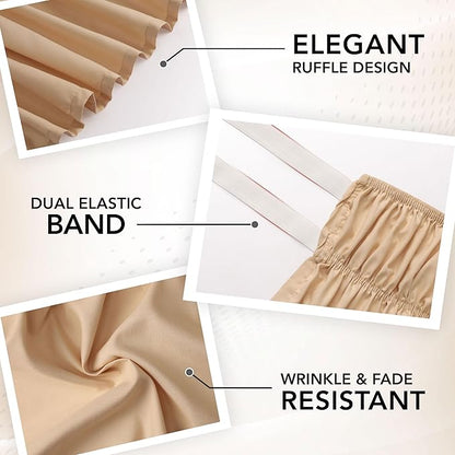 Wrap Around Ruffle Queen Size Bed Skirt – Adjustable Buckle & Elastic Belt for Easy Installation, 16 Inch Drop – Brushed Microfiber - Machine Washable, Fade and Wrinkle Resistant, Beige
