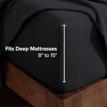 Bare Home Super Soft Fleece Sheet Set - Twin Extra Long Size - Extra Plush Polar Fleece, No-Pilling Bed Sheets - All Season Cozy Warmth (Twin XL, Black)