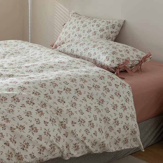 HighBuy Cute Floral Boho Comforter Set Twin XL 3 Piece Kids Comforter with 2 Bowknot Bow Tie Pillowcases Bohemian Breathable Bedding Comforters for Teen Girl Boy,Cozy Soft Comforter Set Quilt