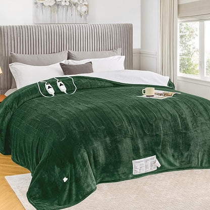 greenoak Heated Blanket Electric Queen Size 84"X90" Dual Control, Heating Blankets with 10 Levels 8 Hours Auto-Off, Soft Sherpa Fluffy House Warming Gifts for Grandma Seniors Momt,Jade Green