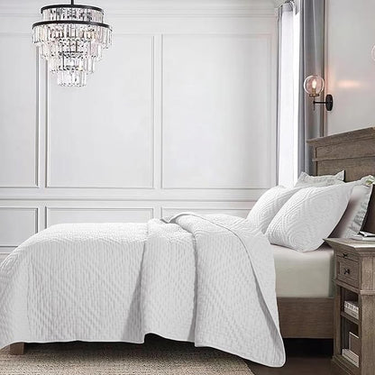 R.SHARE White King Size Quilt Bedding Sets with Pillow Shams, Boho Lightweight Soft Bedspread Coverlet, Quilted Blanket Thin Comforter Bed Cover for All Season, 3 Pieces, 104x90 inches