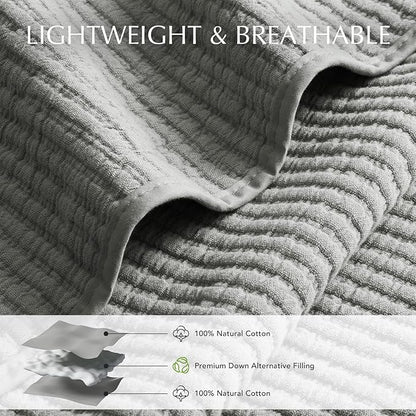 EVERGRACEHOME Cotton Coverlet Set King Size 3 Pieces, Lightweight Soft Ribbed Matelassé Bedspread Quilt Set, Cozy Oversized Quilted Bedding Set with 2 Pillow Shams for All Seasons, Fog Gray