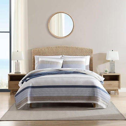 Nautica - King Quilt Set, Soft Cotton Bedding with a Medium Weight Feel, Reversible 3 Piece Bed Set with Matching Pillowcases (Galewood Blue/Beige)