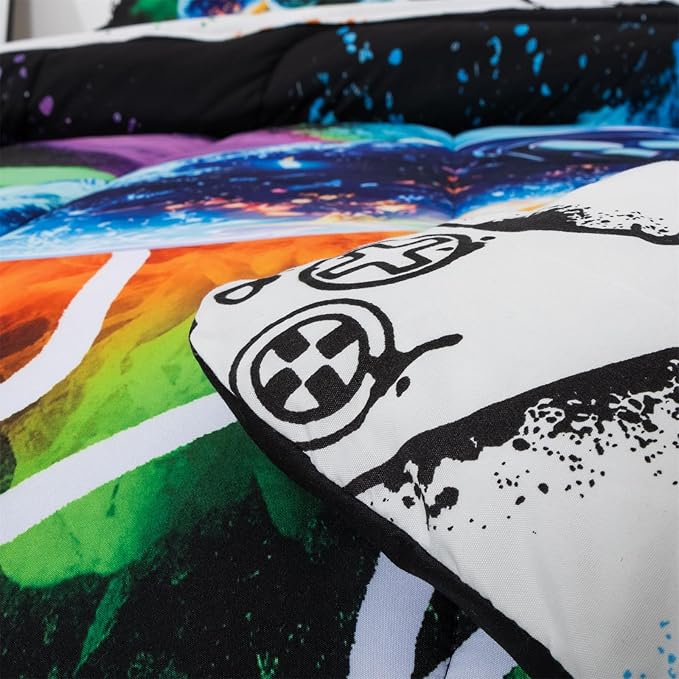 Aimuan Gamer Gaming Bedding Sets 3D Gamepad Comforter Sets for Boys Games Console Action Buttons Novelty Colorful Game Controller Modern Room Decor Home Quilt Set (Black-Green, Twin)