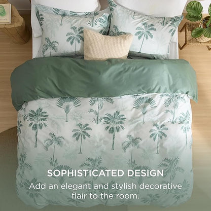 Bedsure Duvet Cover King Size - 100% Cotton Reversible Floral King Duvet Cover Set with Zipper Closure, 3 Pieces Soft & Breathable PureWoven Green Milieu Bedding Set with 2 Pillow Shams 20"x36"