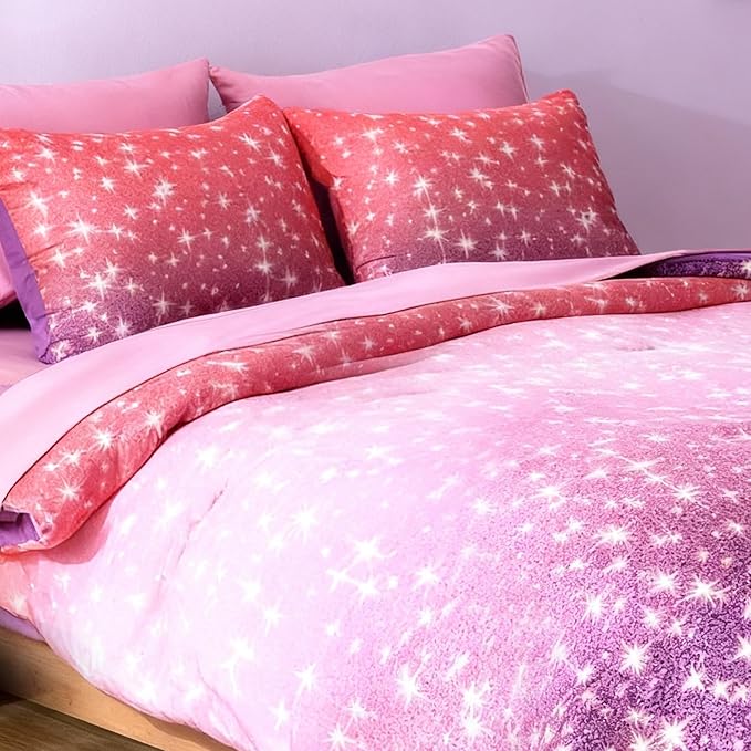 Full Comforter Set for Girls Kids - 7 Pieces Purple Galaxy Full Size Bedding Sets for Kids, Soft Cozy Bed in A Bag with Sheets