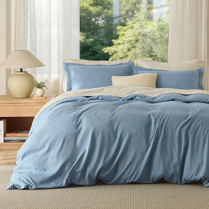 Bedsure Duvet Cover Oversized Queen Size - Soft Double Brushed Bedding Set for Kids & Adults, Zipper Closure, 3 Pieces, Includes 1 Duvet Cover (98"x98") & 2 Pillow Shams, NO Comforter, Mineral Blue