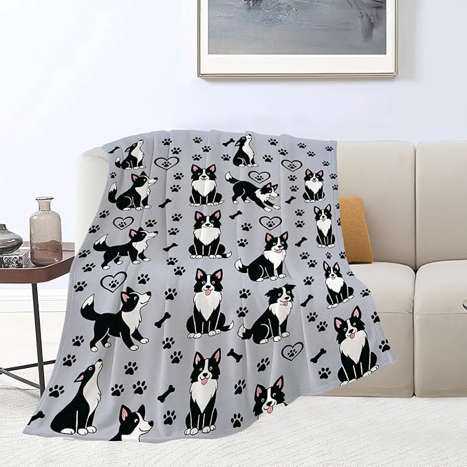 Border Collie Blanket Super Soft Warm Fluffy Fleece Flannel Dog Throw Blanket Cozy Fuzzy Plush Stuff Bedding Blankets Gifts for Women Kids Boys Girls Adults 50"X40"