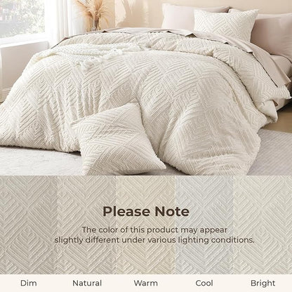 Litanika King Size Comforter Set Beige, 3 Pieces Cream Tufted Boho Farmhouse Bedding Comforter Sets, Lightweight Fluffy Comforter Bed Set for All Season (104x90In Comforter and 2 Pillowcases)