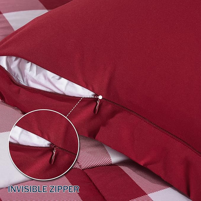 downluxe Lightweight Plaid Comforter Set (Twin) with 1 Pillow Sham - 2-Piece Set - Red/White Plaid - Down Alternative Reversible Comforter