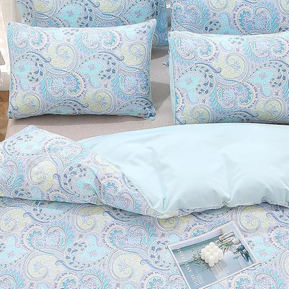 WINLIFE 100% Cotton Pillow Cases King Size, 20 by 36 inches King Pillowcases Set of 2, Soft and Breathable Envelope Closure 2-Piece Pillow Case, Blue Paisley