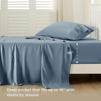 Bedsure Cooling Sheets Twin, Rayon Derived from Bamboo, PureWoven, Breathable & Soft Twin Sheets Set, Deep Pocket Up to 16 Inches, Hotel Luxury Silky Bedding for Hot Sleepers, Dusty Blue