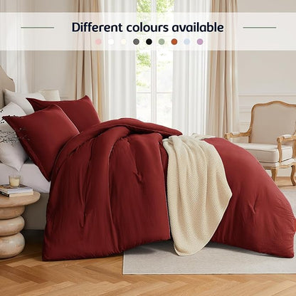 King Comforter Set Dark Red,3PCS Soft Lightweight Breathable Bedding Comforter for All Season, King Size(104''×90'' Comforter & 2 Pillowcases)