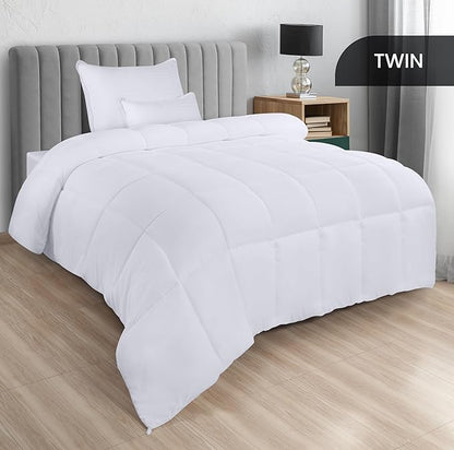 Utopia Bedding Comforters Twin Size, All Season Duvet Insert, Down Alternative Box Stitched Bed Comforter with Corner Tabs, Machine Washable (White)