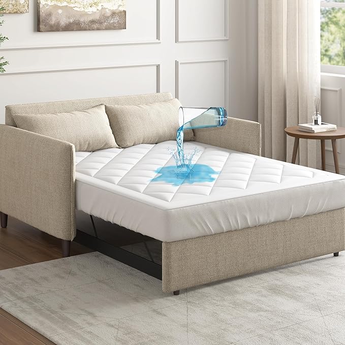 Sleep Philosophy Waterproof Sofa Bed Mattress Protector, Holden Sofa Bed Full Mattress Pad, 3M Scotchgard, Microfiber Mattress Topper Fitted Elastic Pocket Fits Up to 8 Inch, Full 54x72, White