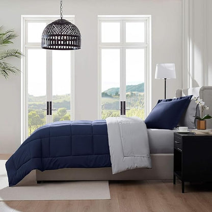 Nestl 5 Piece Twin XL Comforter Set – Navy Reversible Bed in a Bag – Complete Twin XL Size Bedding Set with Sheets, Pillowcase and Sham