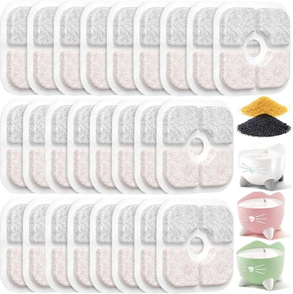 25 Pack Cat Fountain Filter Compatible With Catit PIXI Drinking Fountain | Replacement Triple Action Water Filter with Ion-exchange Resin & Activated Carbon, White