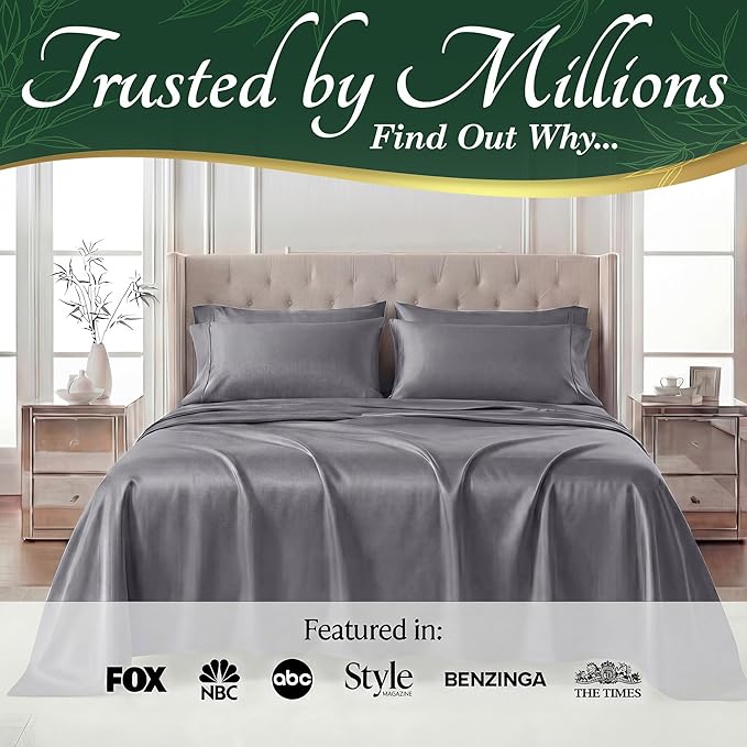 DECOLURE 100% Viscose Derived from Bamboo Sheets King Size - Luxury 6 Pc Naturally Cooling Sheets, Ultra Soft Bed Set - Deep 17" Pockets, Durable Double Stitching, Oeko Tex Standard (Grey)
