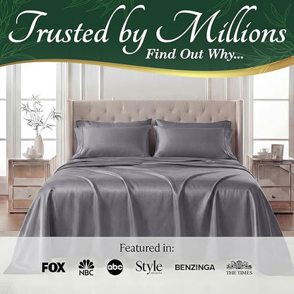DECOLURE 100% Viscose Derived from Bamboo Sheets King Size - Luxury 6 Pc Naturally Cooling Sheets, Ultra Soft Bed Set - Deep 17" Pockets, Durable Double Stitching, Oeko Tex Standard (Grey)