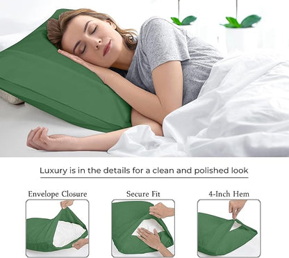 Royale Linens Standard Pillowcase Set of 2 - Bed Pillow Cover - 20"x26" - Pillowcases - 1800 Brushed Microfiber, Wrinkle & Fade Resistant - Soft & Cozy- Standard Size Pillow Case (STD, Hunter Green)