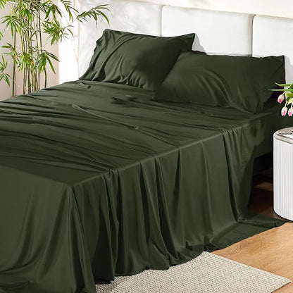 Bedsure Full Size Bed Sheets, Cooling Sheets, Rayon Derived from Bamboo, PureWoven, Breathable & Soft, Deep Pocket Up to 16 Inches, Hotel Luxury Silky Bedding for Hot Sleepers, Olive Green