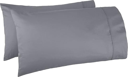 Amazon Basics 400 Thread Count 100% Cotton Pillow Cases, Sateen Weave, King, Dark Gray, 40" x 20", Set of 2, Pillows Not Included
