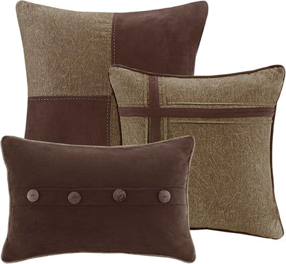 Madison Park Boone Cozy Comforter Set, Faux Suede, Deluxe Hotel Styling All Season Down Alternative Bedding Matching Shams, Decorative Pillow, California King (104 in x 92in), Rustic Brown 7 Piece