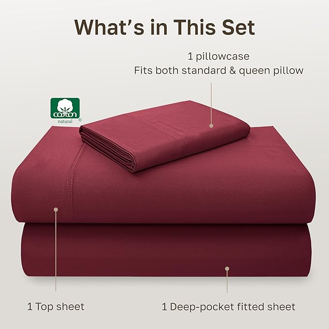 California Design Den 100% Cotton Sheets Twin XL Size Set - Luxury 600 Thread Count, Sateen, Deep Pocket Twin XL Sheets Set, Soft Bed Sheet Set - Brick Red