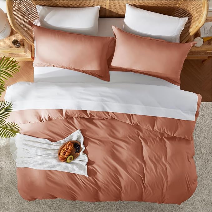Nestl Rust Duvet Cover King Size - Soft Double Brushed King Duvet Cover Set, 3 Piece, with Button Closure, 1 Duvet Cover 104x90 inches and 2 Pillow Shams