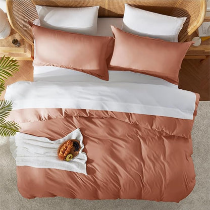 Nestl Rust Duvet Cover Full Size - Soft Double Brushed Full Size Duvet Cover Set, 3 Piece, with Button Closure, 1 Duvet Cover 80x90 inches and 2 Pillow Shams