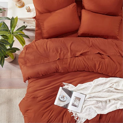 Andency California King Size Comforter Set with Sheets Brunt Orange - 7 Pieces Cal King Bed in a Bag Boho Bedding Sets, Terracotta Rust Bed Set with Comforter, Sheets, Pillowcases & Shams