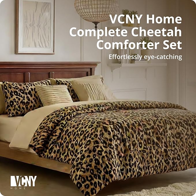 VCNY Home Bed in a Bag 8-Piece Bedding Set - King Size | Cheetah Print Shams, Decorative Pillows & Pillowcases | Elevate Your Home Decor | Luxurious, Soft & Cozy | No-Wrinkle Microfiber Polyester