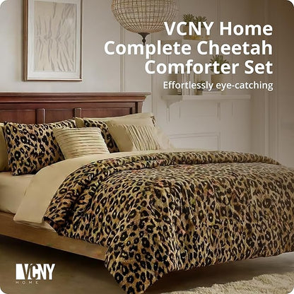 VCNY Home Bed in a Bag 8-Piece Bedding Set - King Size | Cheetah Print Shams, Decorative Pillows & Pillowcases | Elevate Your Home Decor | Luxurious, Soft & Cozy | No-Wrinkle Microfiber Polyester