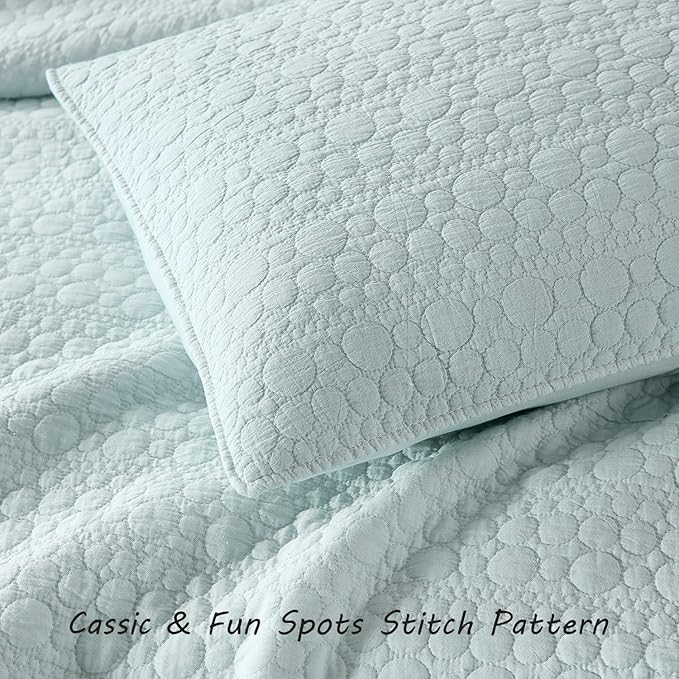 HORIMOTE HOME Quilt Set Twin Size Aqua Blue, Classic Geometric Spots Stitched Pattern, Pre-Washed Microfiber Chic Rustic Look, Ultra Soft Lightweight Quilted Bedspread for All Season, 2 Pieces