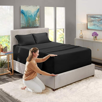Nestl Twin XL Size Sheet Set, 4 Piece Extra Deep Pocket (18-24 inches), Microfiber, Hotel Luxury, Soft, Breathable, Wrinkle-Free, Easy to Care, Black